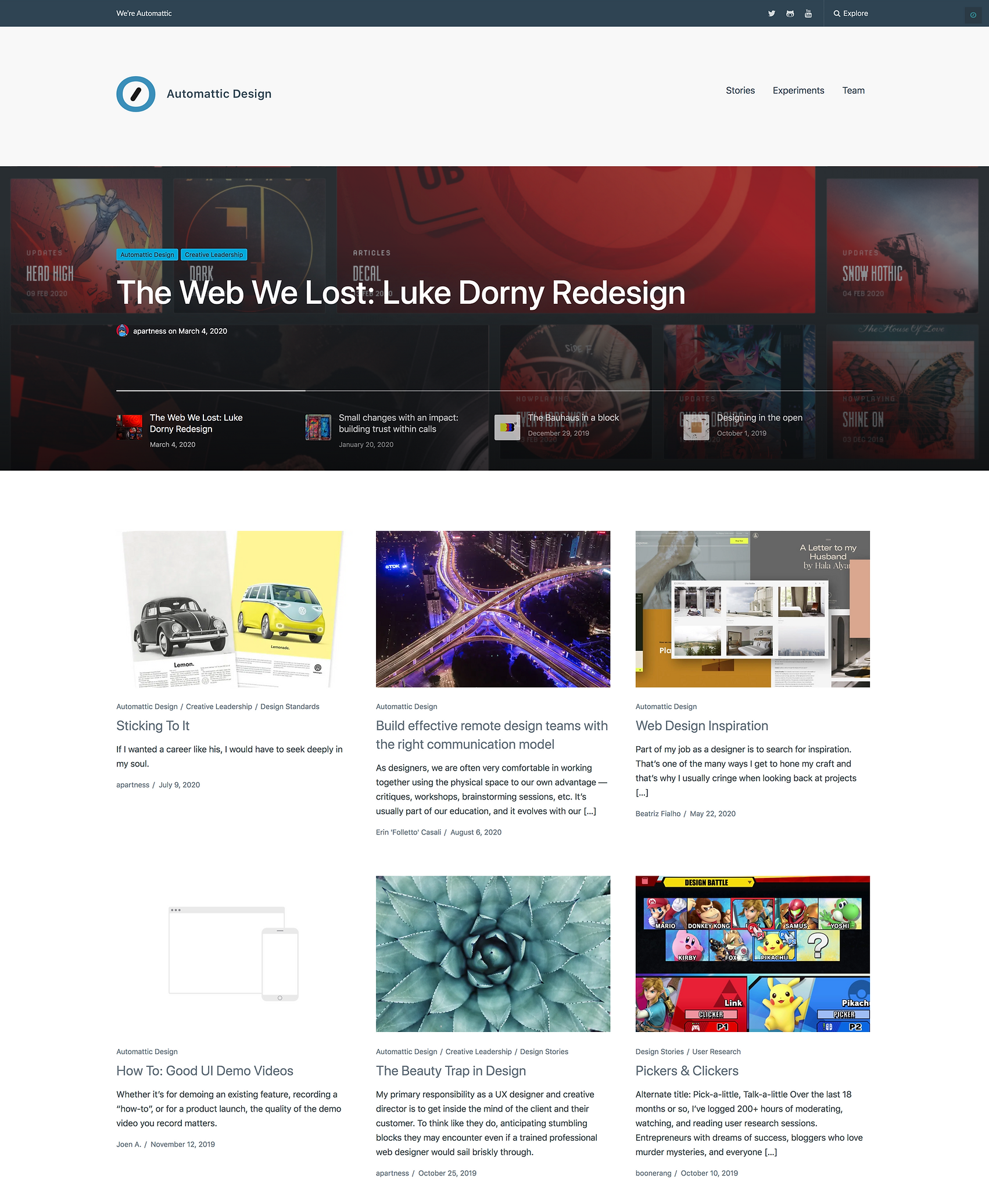 Previous design blog layout