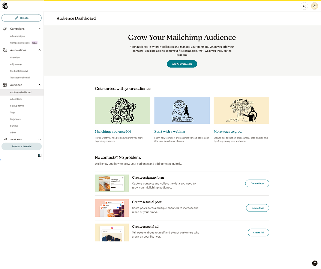 Mailchimp dynamic null state example
