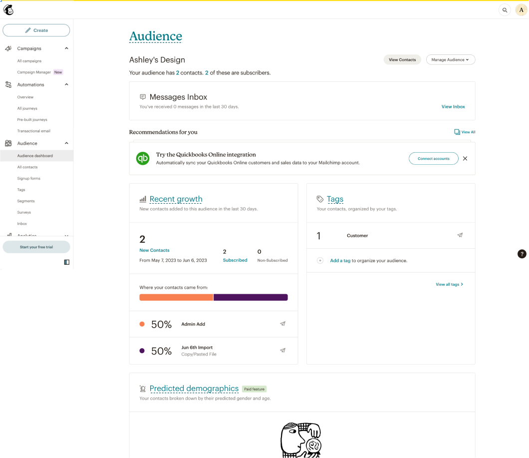Mailchimp dynamic null state example