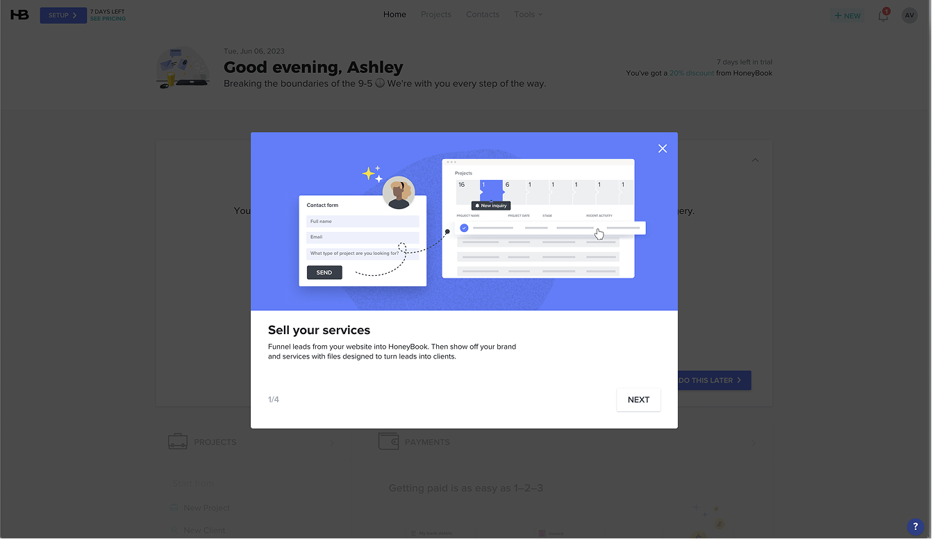 Honeybook pop-up overlay example