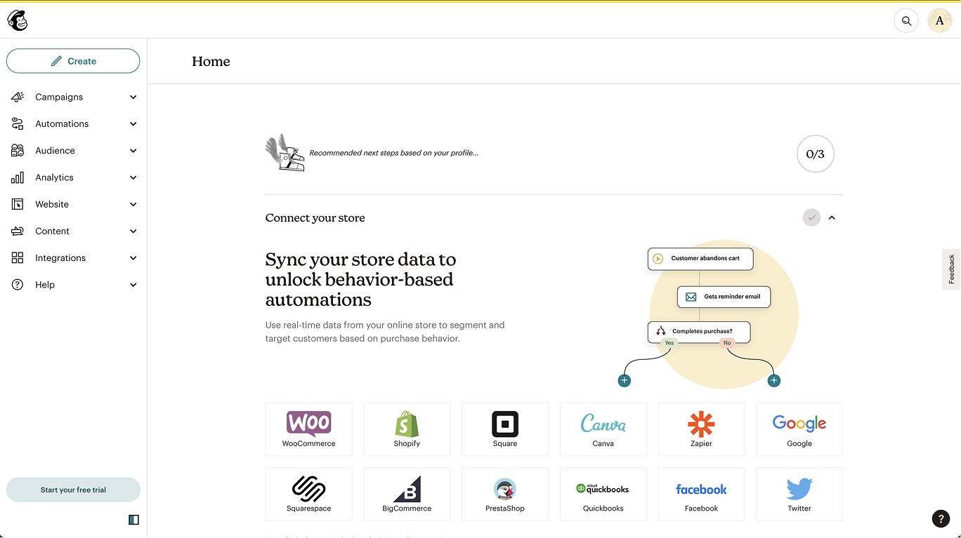 Mailchimp temporary setup page example