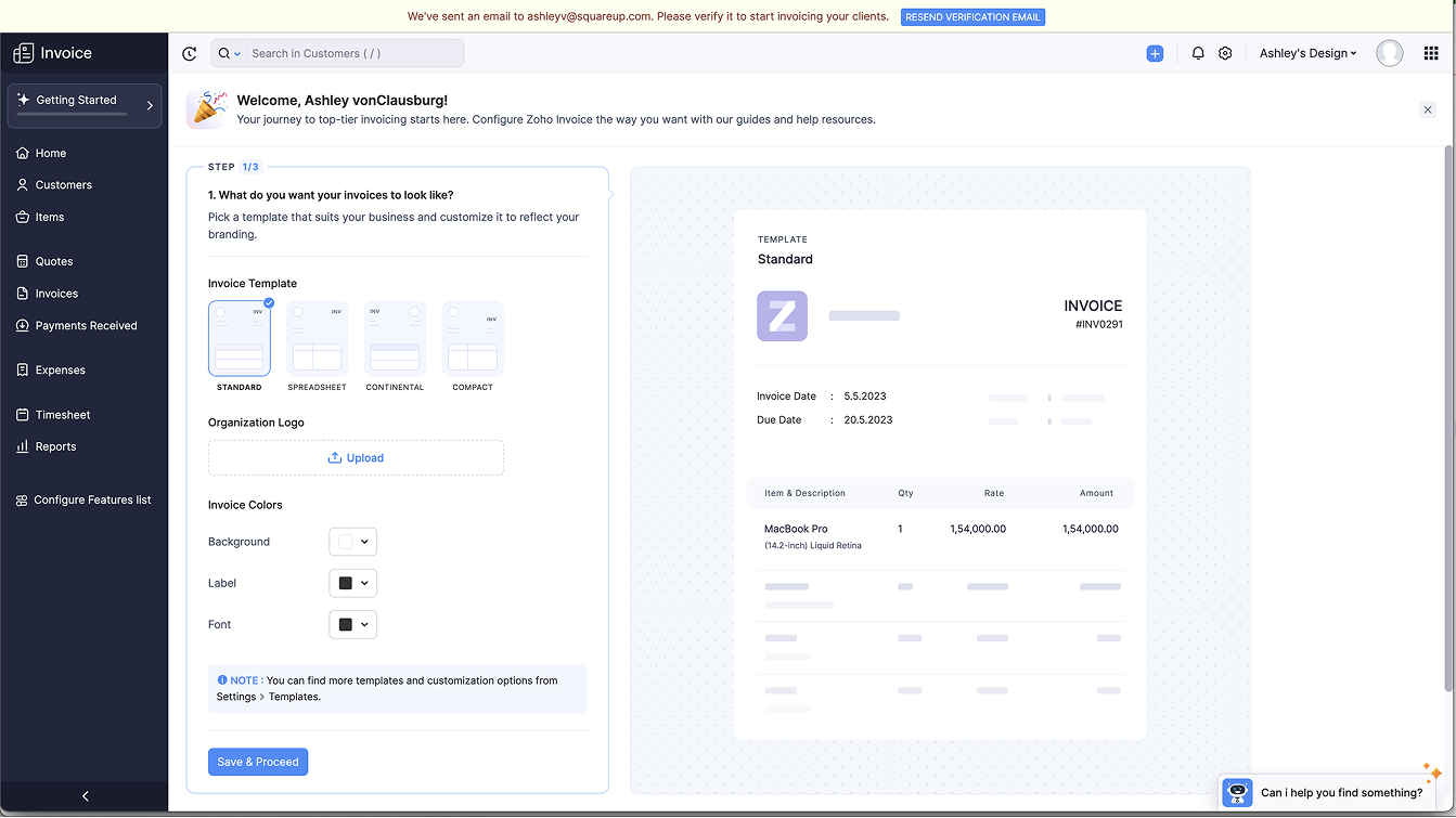 Zoho temporary setup page example