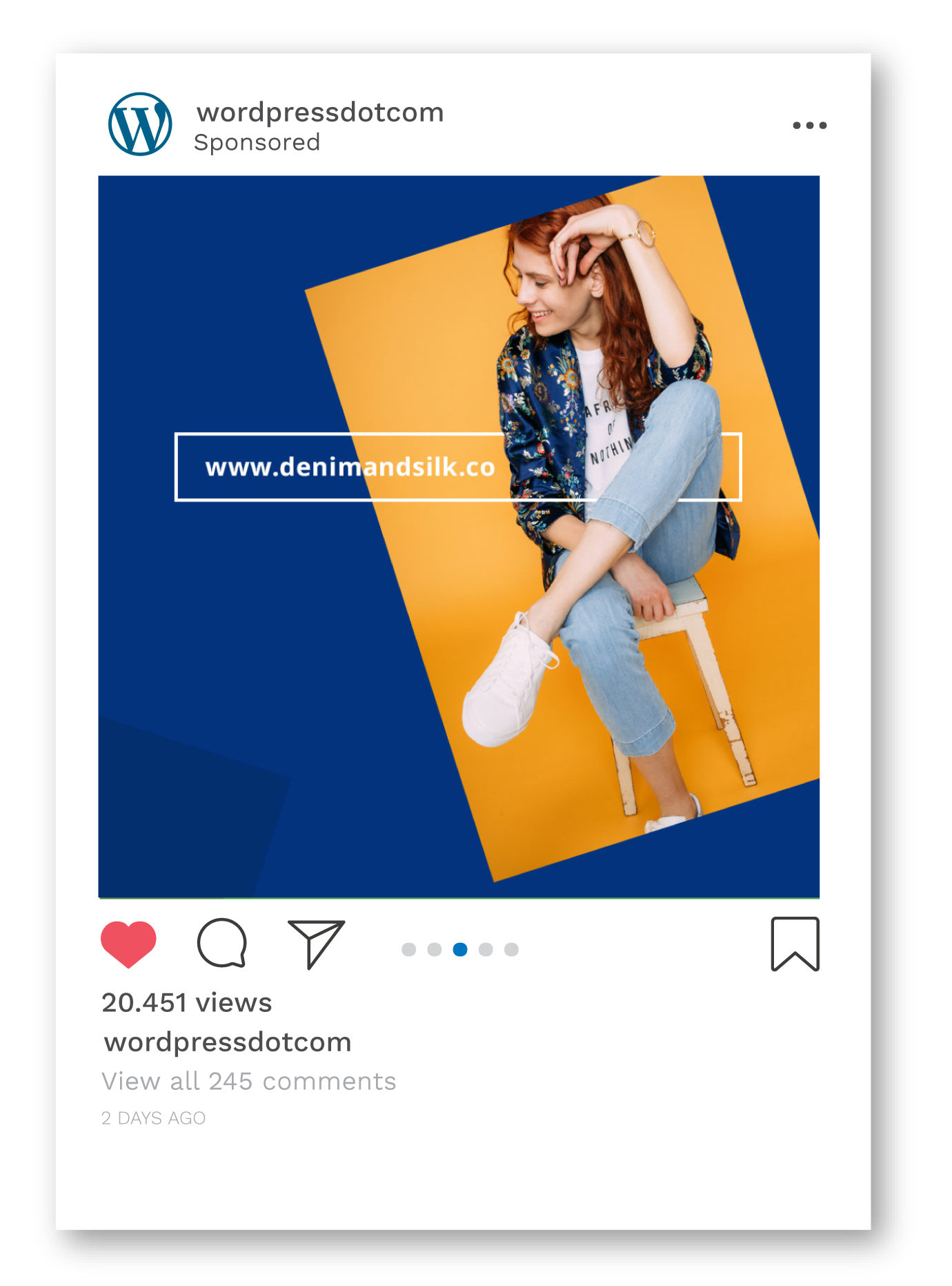 WordPress.com Instagram ad — denim and silk